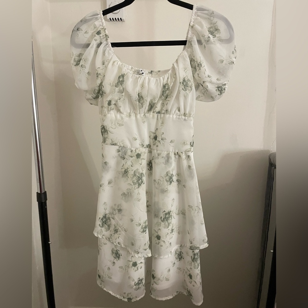 Fashion Nova White and Green Floral Dress